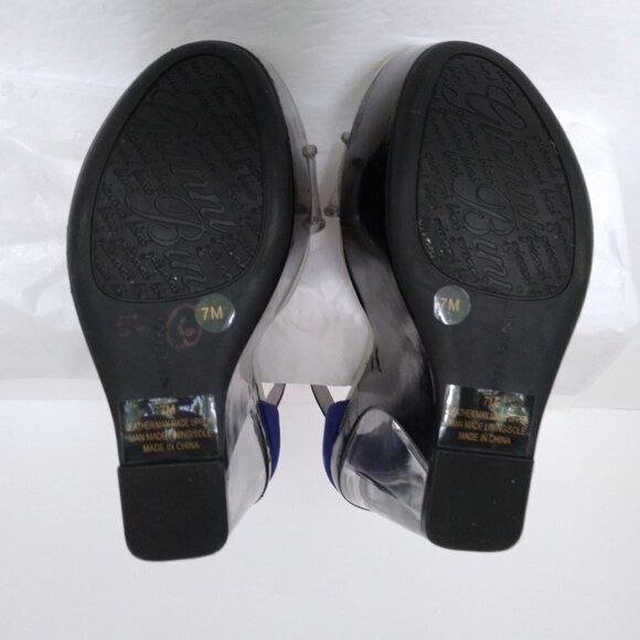 Gianni Bini  Clear & Black Mega Wedge  Royal Blue Suede Ankle Strap Sandals Sz 7 - Picture 8 of 9